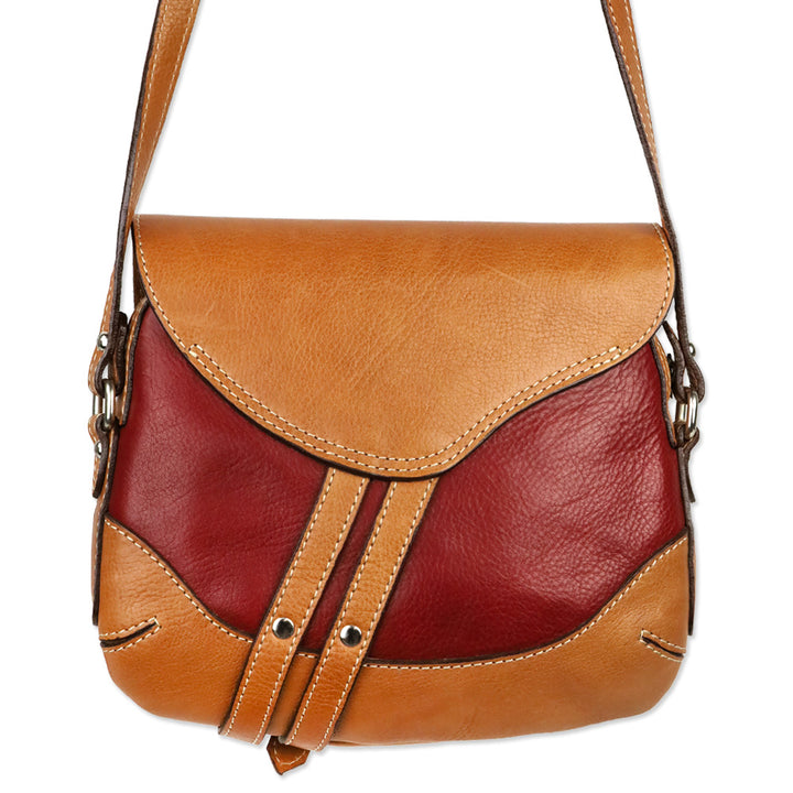 Los Robles Polo Time Red/Cognac Combined Cowhide Leather Shoulder Bag
