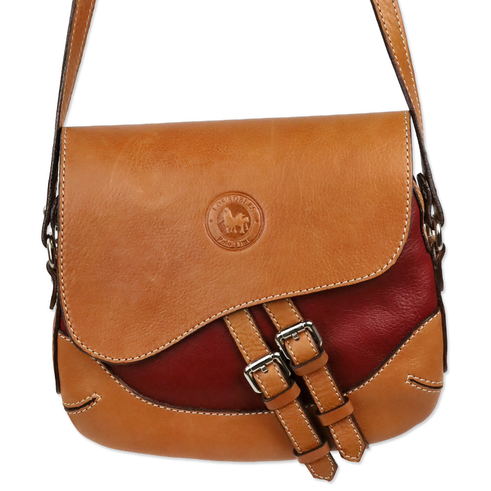 Los Robles Polo Time Red/Cognac Combined Cowhide Leather Shoulder Bag