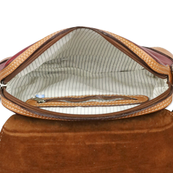 Los Robles Polo Time Red/Cognac Combined Cowhide Leather Shoulder Bag