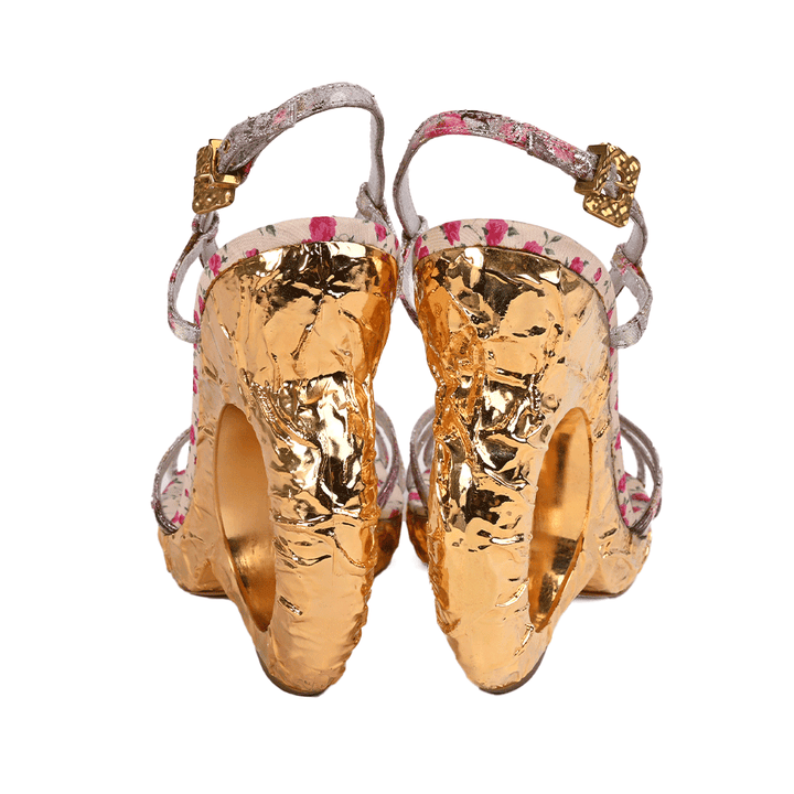Louis Vuitton Floral & Hammered Gold Wedge Heel Sandals