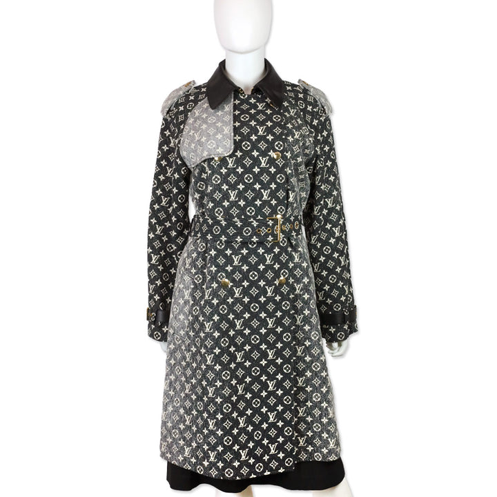 Louis Vuitton 2023 Black Denim Monogram Trench Coat