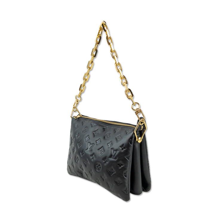 Louis Vuitton Black Lambskin Embossed Monogram Handbag