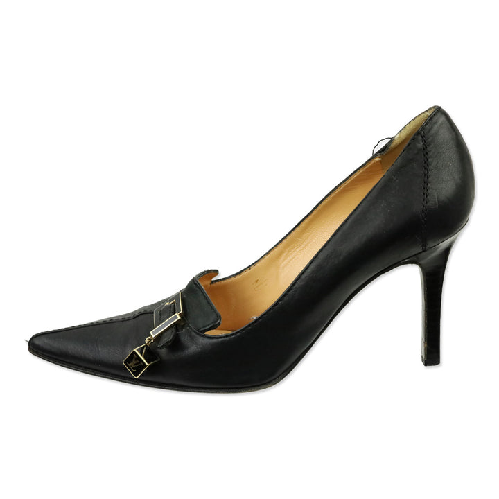 Louis Vuitton Black Leather Buckle Cube Charm Pump