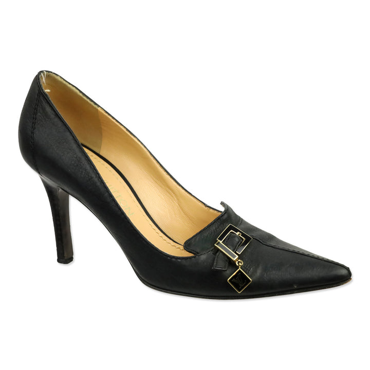 Louis Vuitton Black Leather Buckle Cube Charm Pump