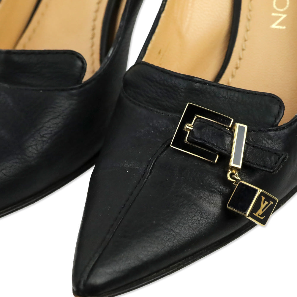 Louis Vuitton Black Leather Buckle Cube Charm Pump