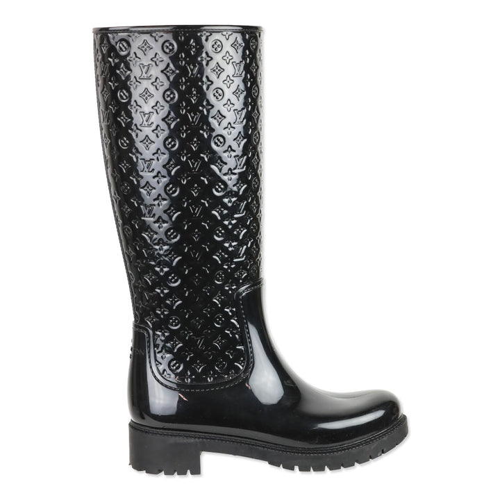 Louis Vuitton Black Monogram Rubber Knee-High Rain Boots