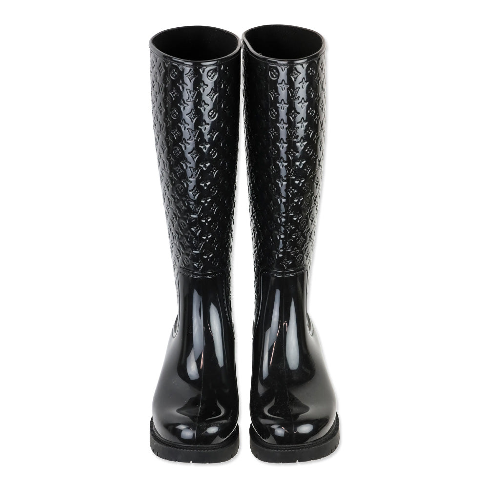 Louis Vuitton Black Monogram Rubber Knee-High Rain Boots