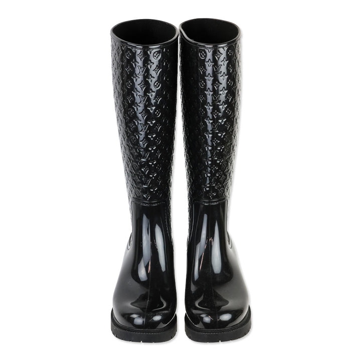 Louis Vuitton Black Monogram Rubber Knee-High Rain Boots