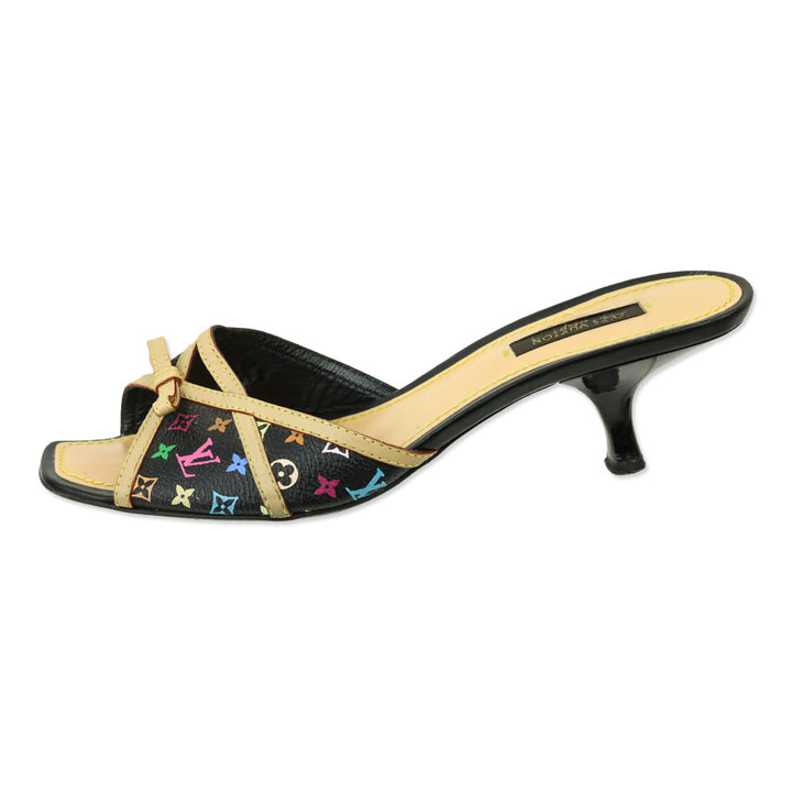 Louis Vuitton Black Multicolor Murakami Monogram Kitten Heel Mules