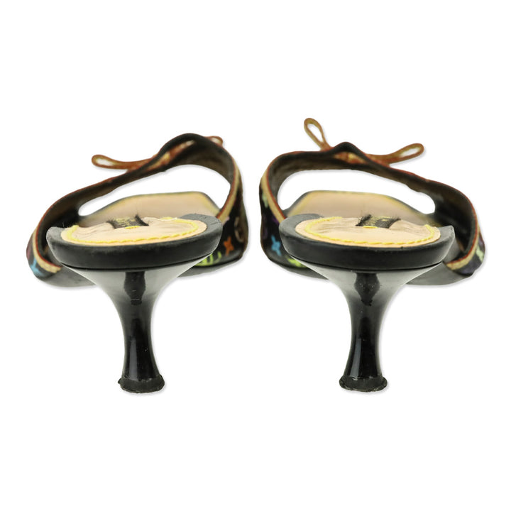 Louis Vuitton Black Multicolor Murakami Monogram Kitten Heel Mules