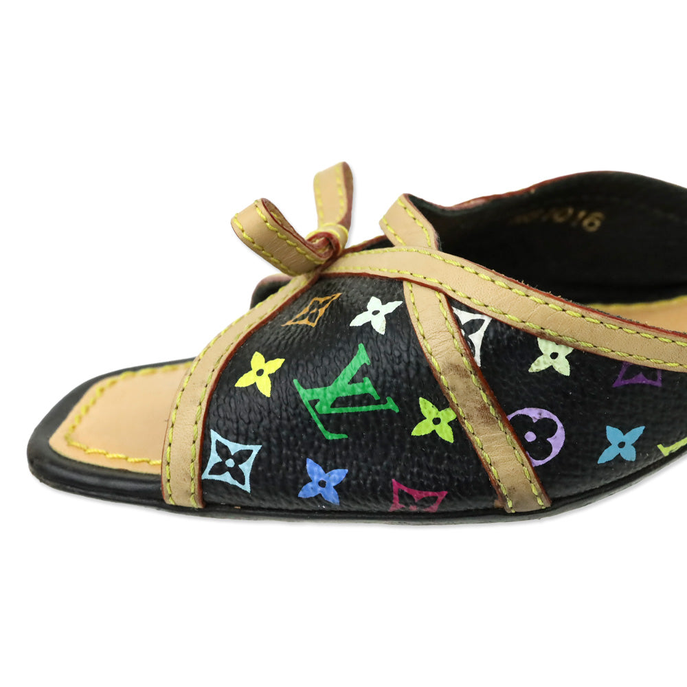 Louis Vuitton Black Multicolor Murakami Monogram Kitten Heel Mules
