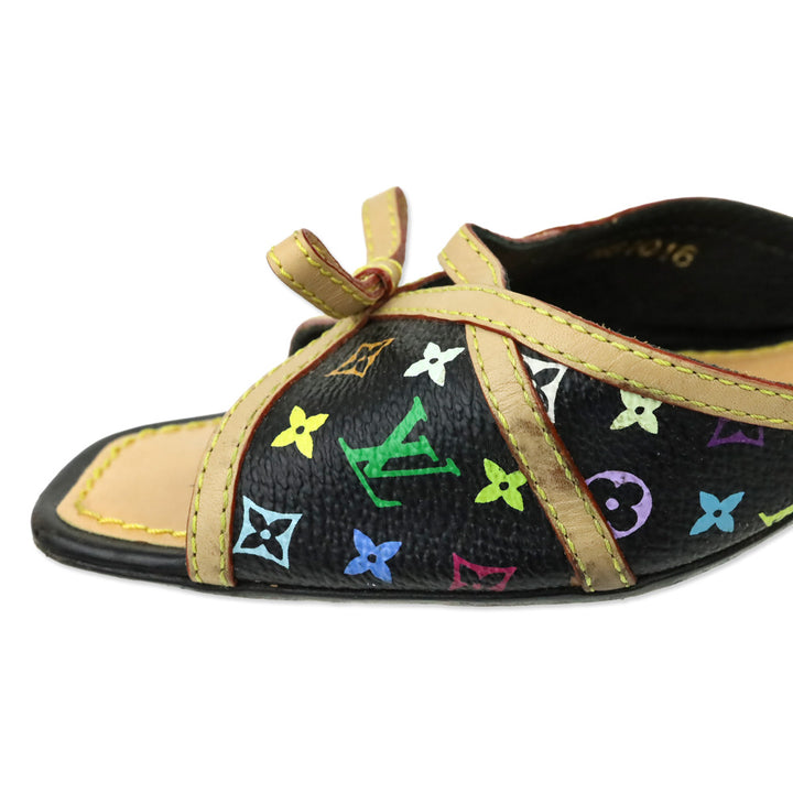 Louis Vuitton Black Multicolor Murakami Monogram Kitten Heel Mules