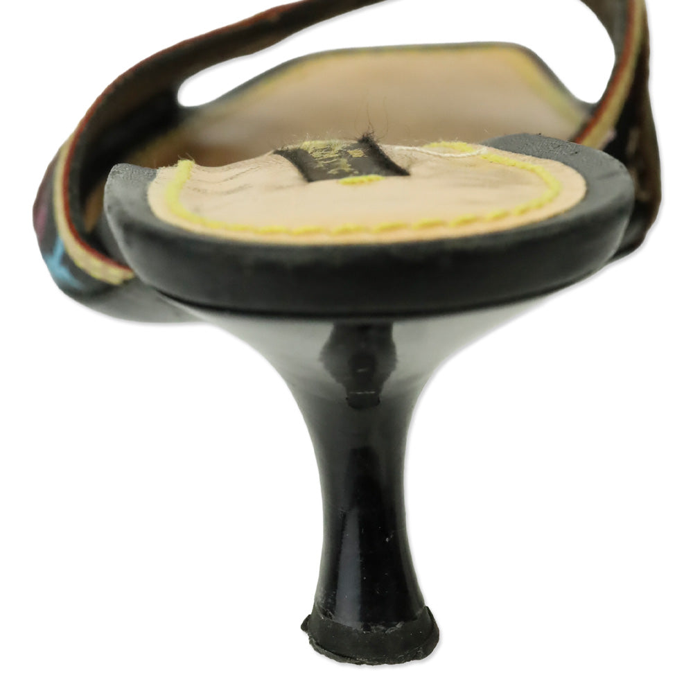 Louis Vuitton Black Multicolor Murakami Monogram Kitten Heel Mules