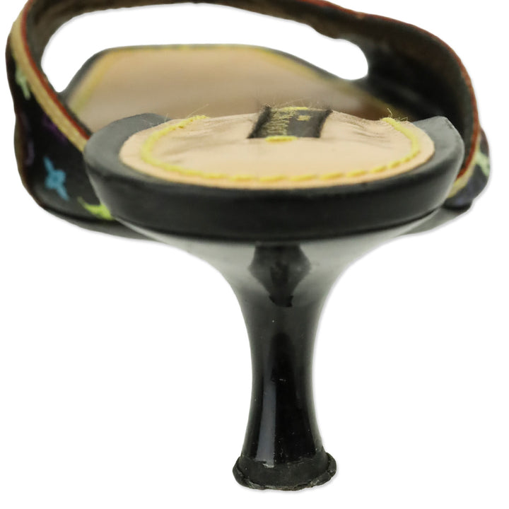 Louis Vuitton Black Multicolor Murakami Monogram Kitten Heel Mules