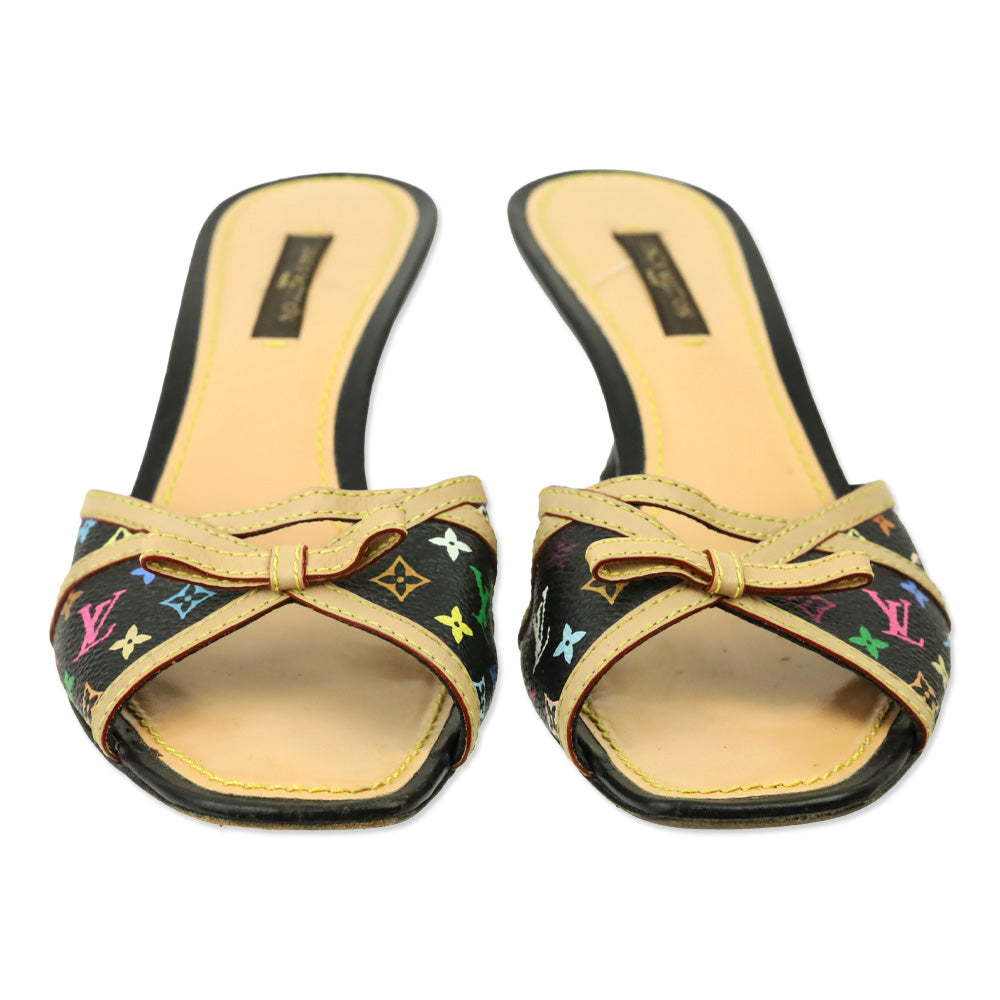 Louis Vuitton Black Multicolor Murakami Monogram Kitten Heel Mules