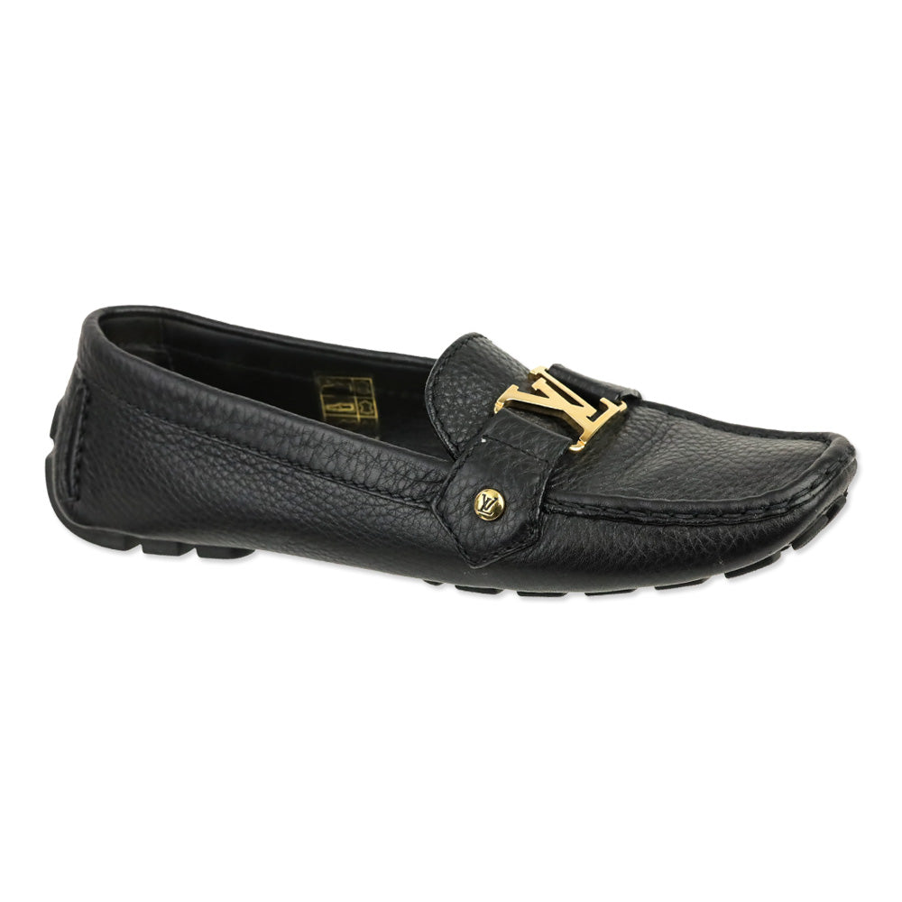 Louis Vuitton Black Pebbled Leather LV Buckle Driving Loafer