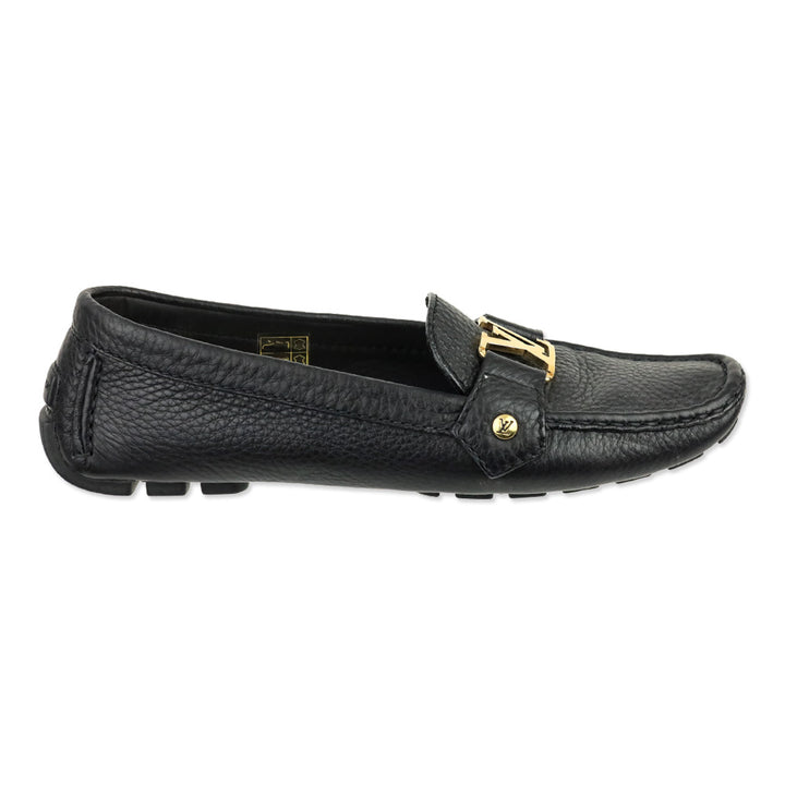 Louis Vuitton Black Pebbled Leather LV Buckle Driving Loafer