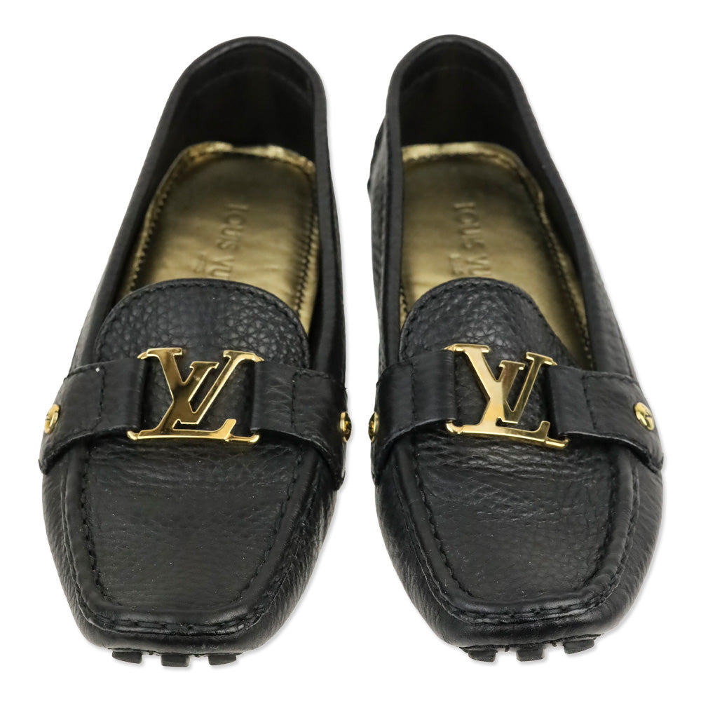 Louis Vuitton Black Pebbled Leather LV Buckle Driving Loafer