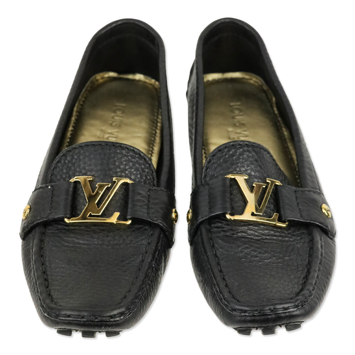 Louis Vuitton Black Pebbled Leather LV Buckle Driving Loafer