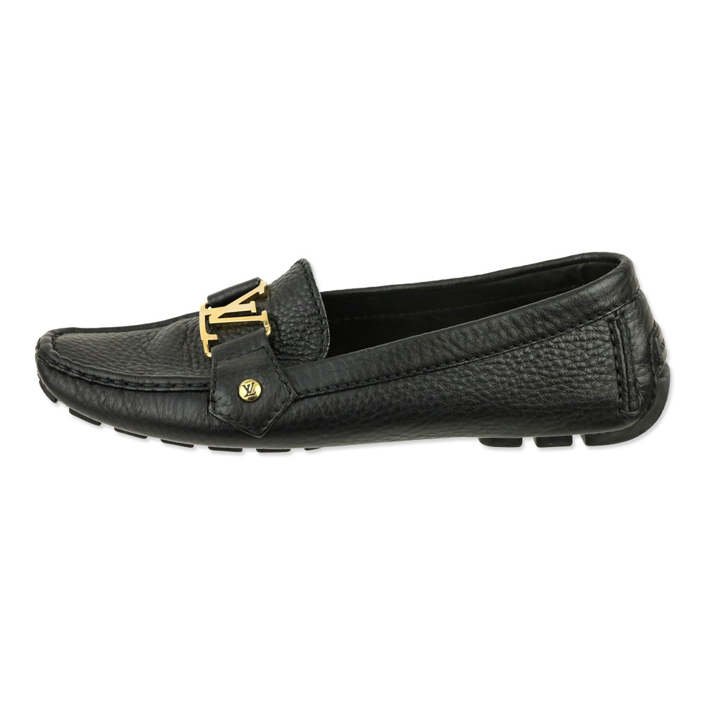 Louis Vuitton Black Pebbled Leather LV Buckle Driving Loafer