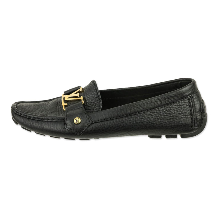 Louis Vuitton Black Pebbled Leather LV Buckle Driving Loafer