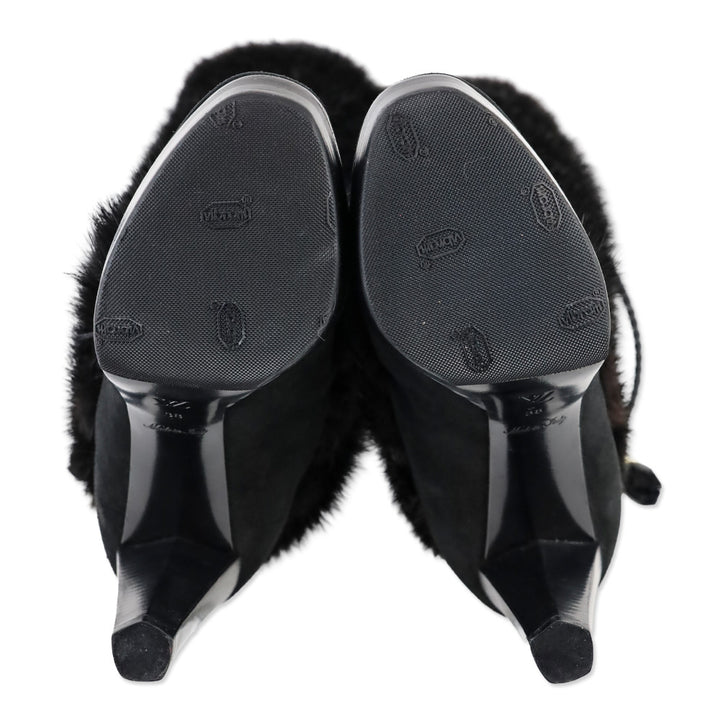 Louis Vuitton Black Suede and Fox Fur Knee-High Boots