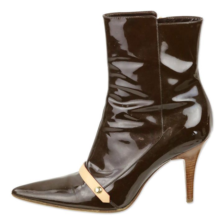 Louis Vuitton Brown Monogram Patent Leather Gina Ankle Boots
