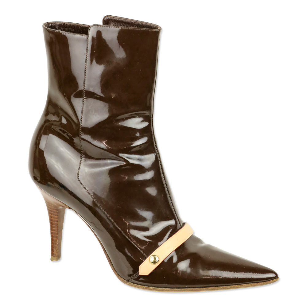 Louis Vuitton Brown Monogram Patent Leather Gina Ankle Boots