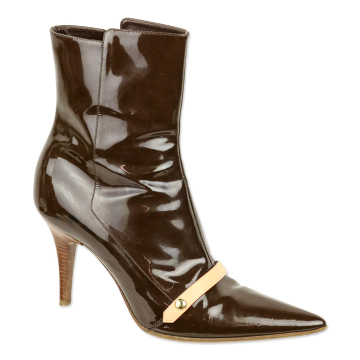 Louis Vuitton Brown Monogram Patent Leather Gina Ankle Boots
