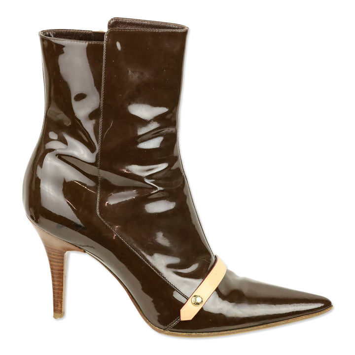 Louis Vuitton Brown Monogram Patent Leather Gina Ankle Boots