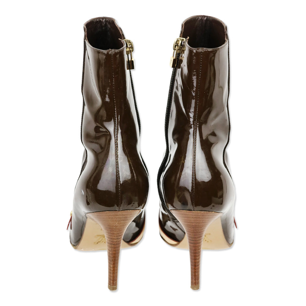 Louis Vuitton Brown Monogram Patent Leather Gina Ankle Boots