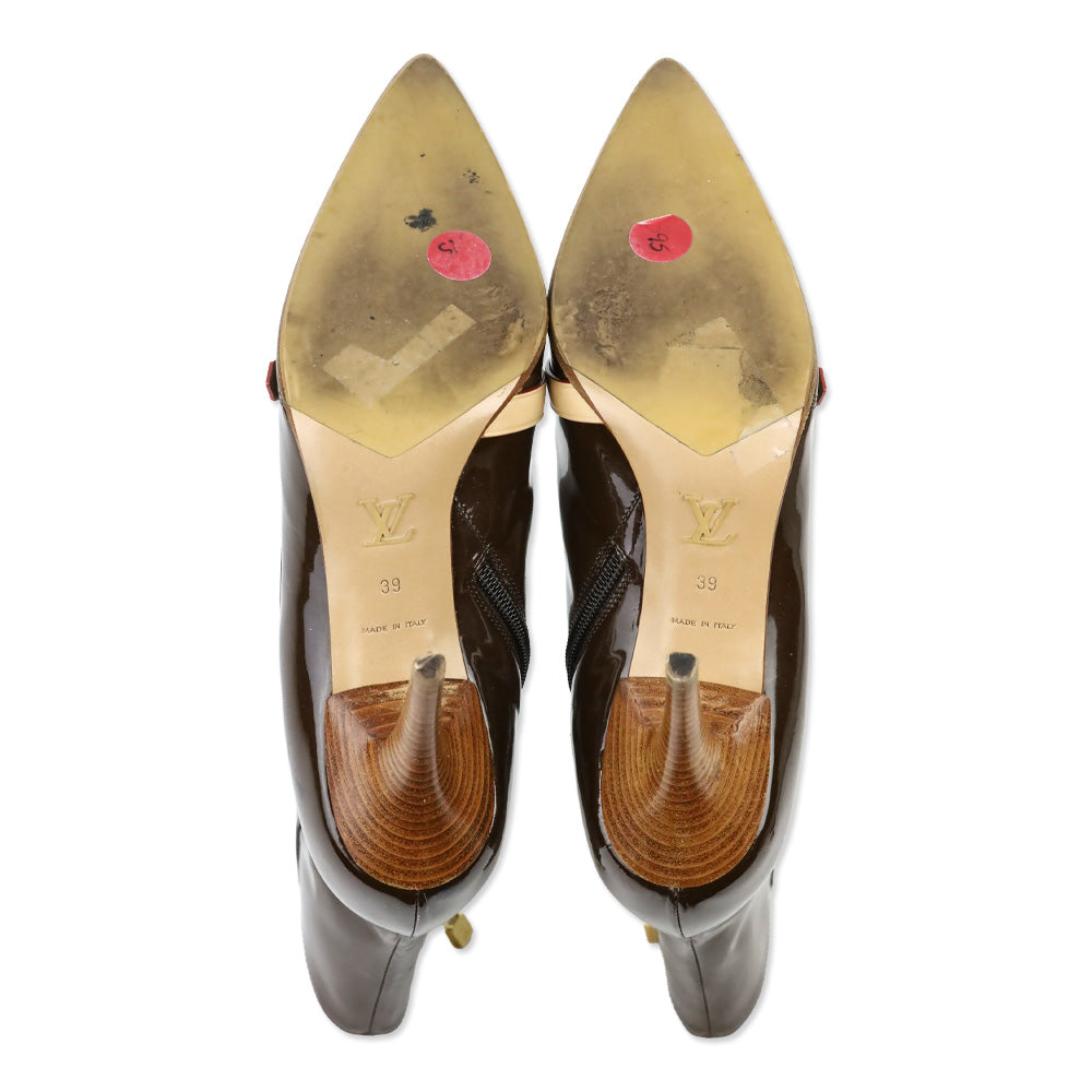 Louis Vuitton Brown Monogram Patent Leather Gina Ankle Boots