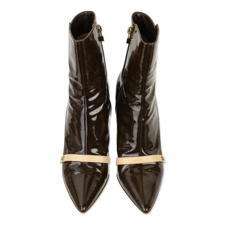 Louis Vuitton Brown Monogram Patent Leather Gina Ankle Boots
