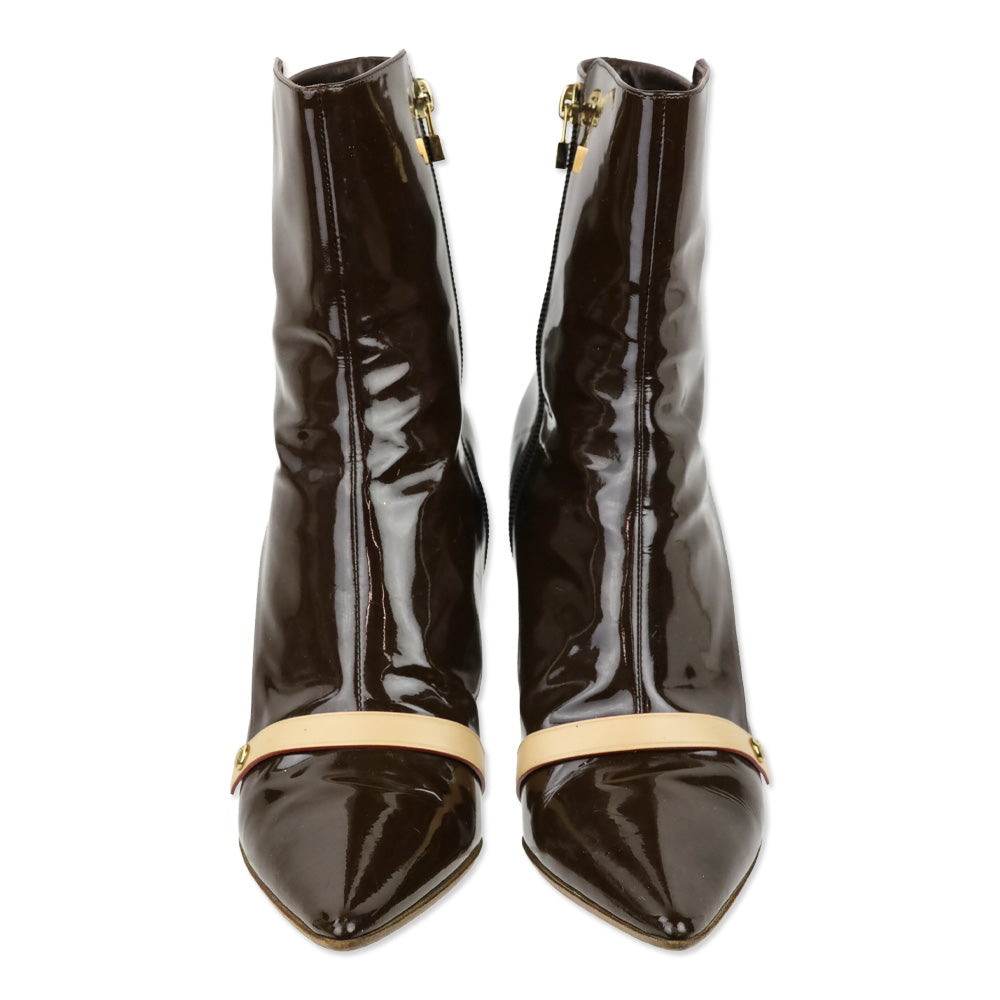 Louis Vuitton Brown Monogram Patent Leather Gina Ankle Boots