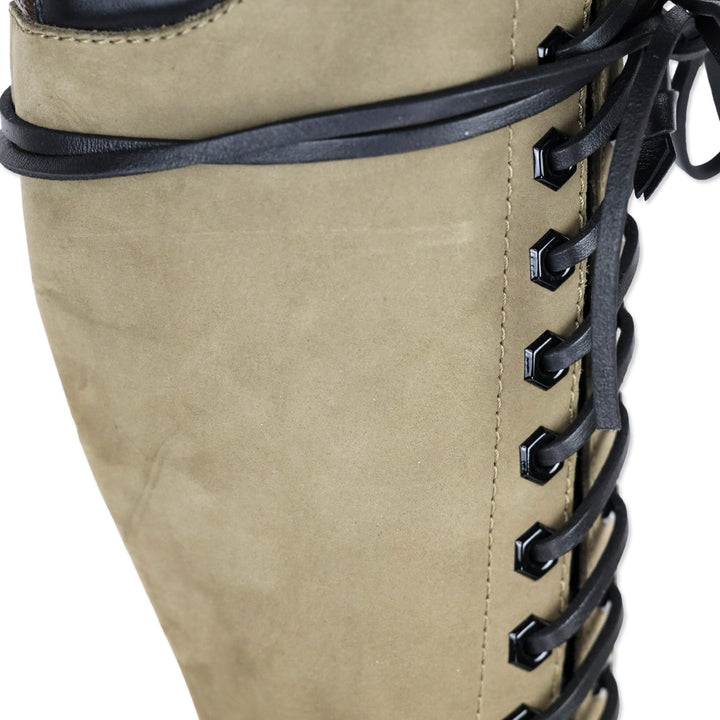 Louis Vuitton Brown Suede Black Leather Laureate Knee-High Lace-Up Boots