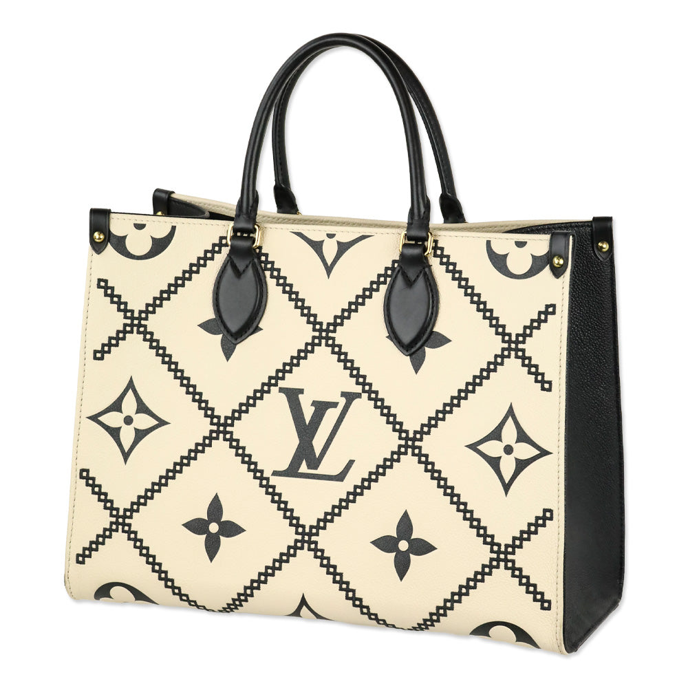 Louis Vuitton Cream and Black Monogram Empreinte Giant Broderies OnTheGo MM