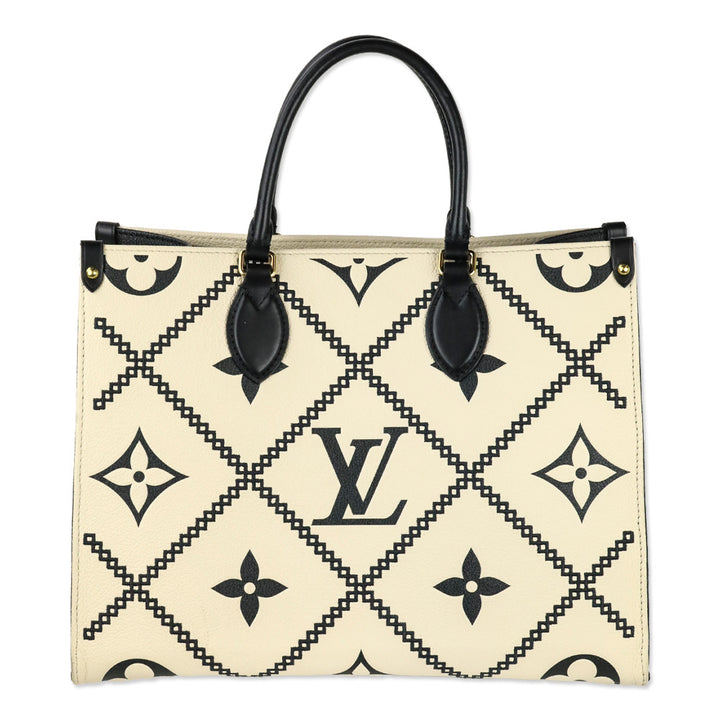Louis Vuitton Cream and Black Monogram Empreinte Giant Broderies OnTheGo MM