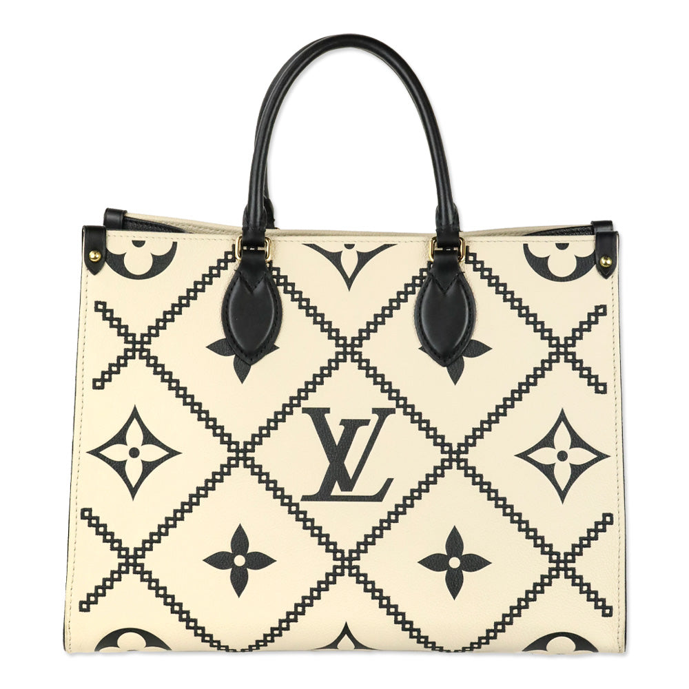 Louis Vuitton Cream and Black Monogram Empreinte Giant Broderies OnTheGo MM