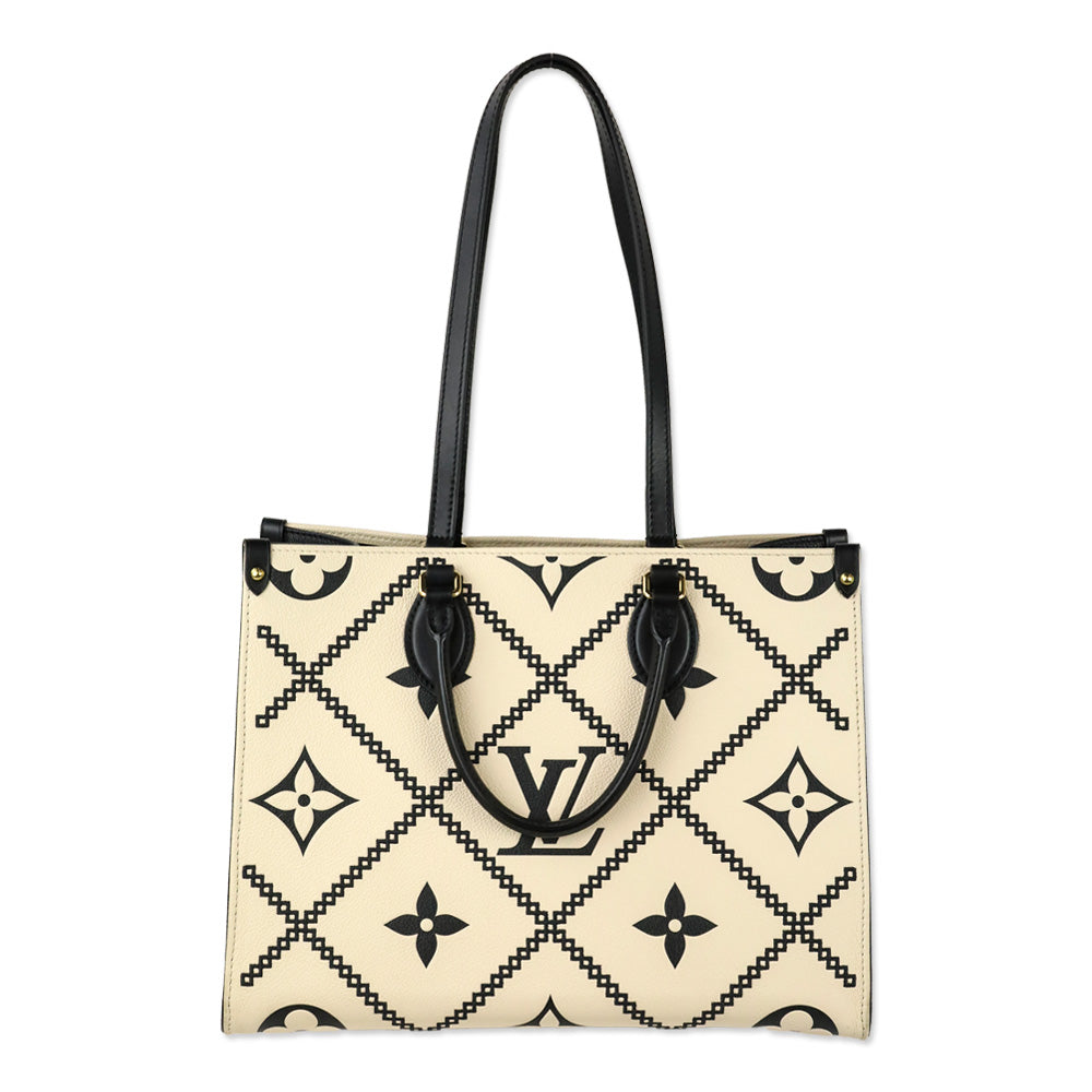 Louis Vuitton Cream and Black Monogram Empreinte Giant Broderies OnTheGo MM