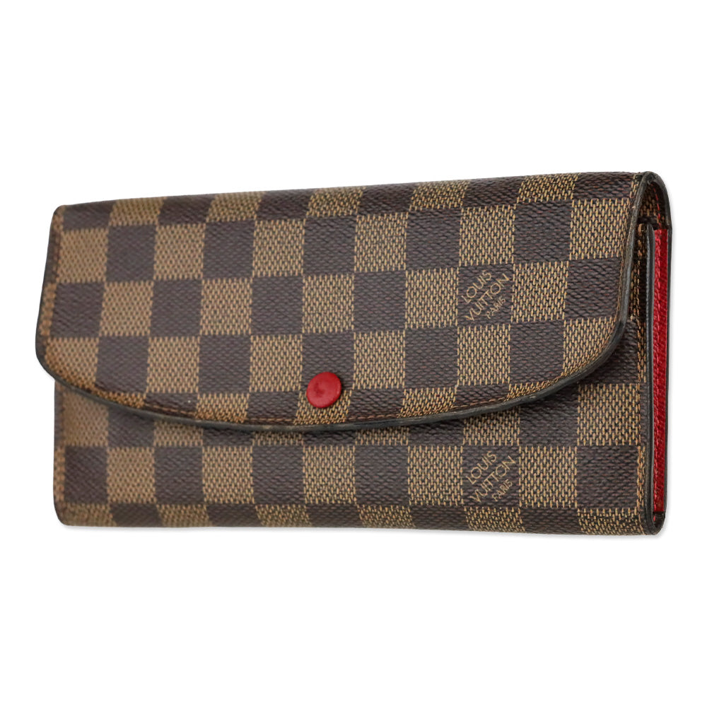 Louis Vuitton Damier Ebene Canvas Emilie Wallet Red