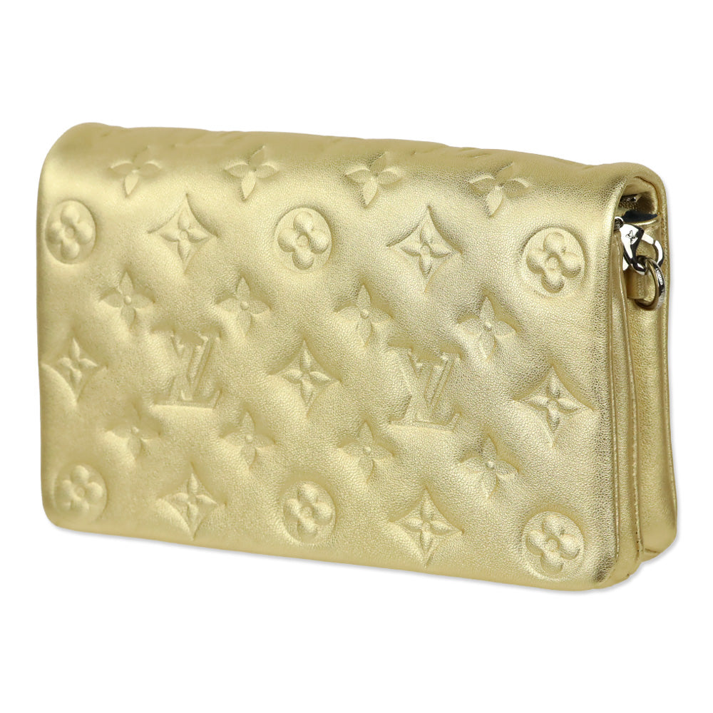 Louis Vuitton Gold Monogram Embossed Lambskin Coussin Pochette