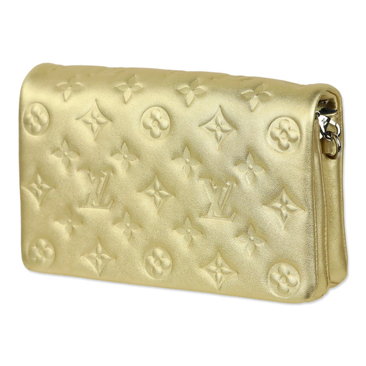 Louis Vuitton Gold Monogram Embossed Lambskin Coussin Pochette