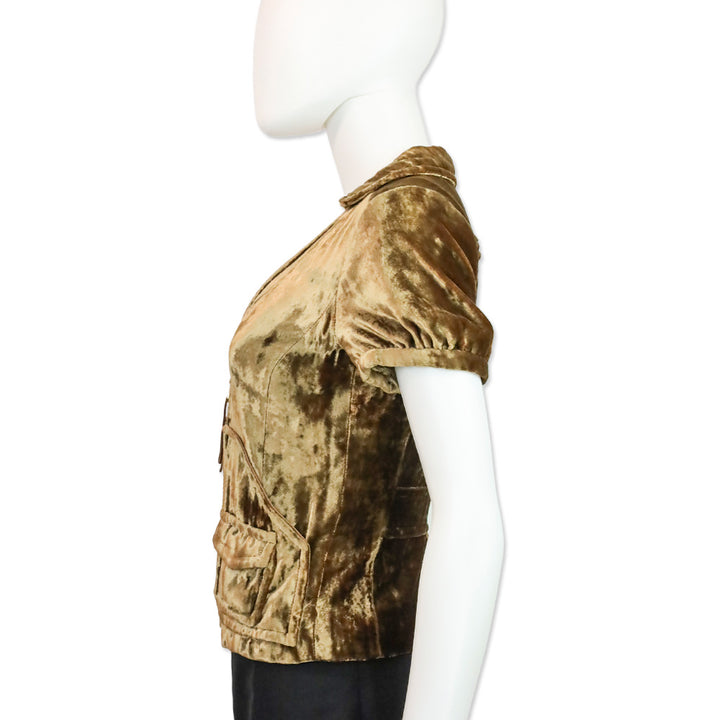 Louis Vuitton Gold Velvet Zip-Front Cropped Jacket