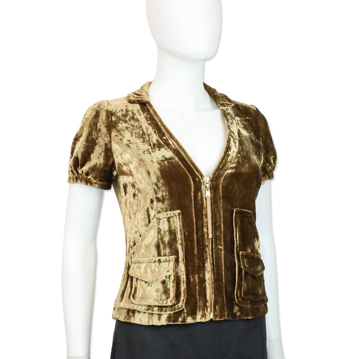Louis Vuitton Gold Velvet Zip-Front Cropped Jacket