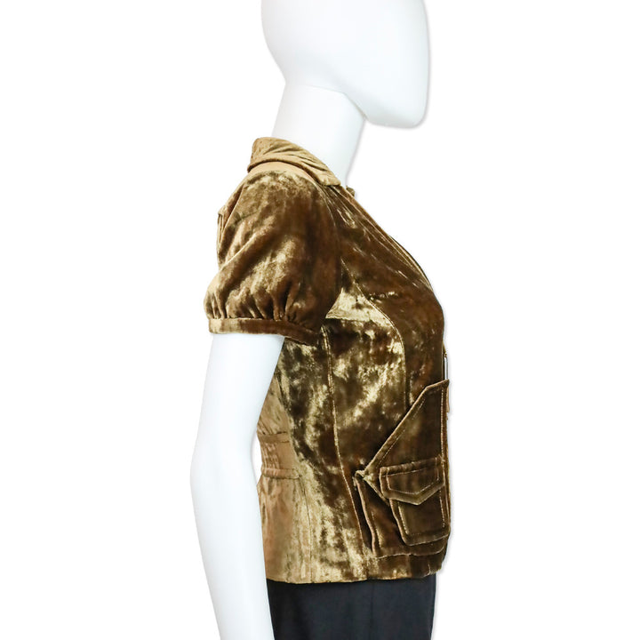 Louis Vuitton Gold Velvet Zip-Front Cropped Jacket