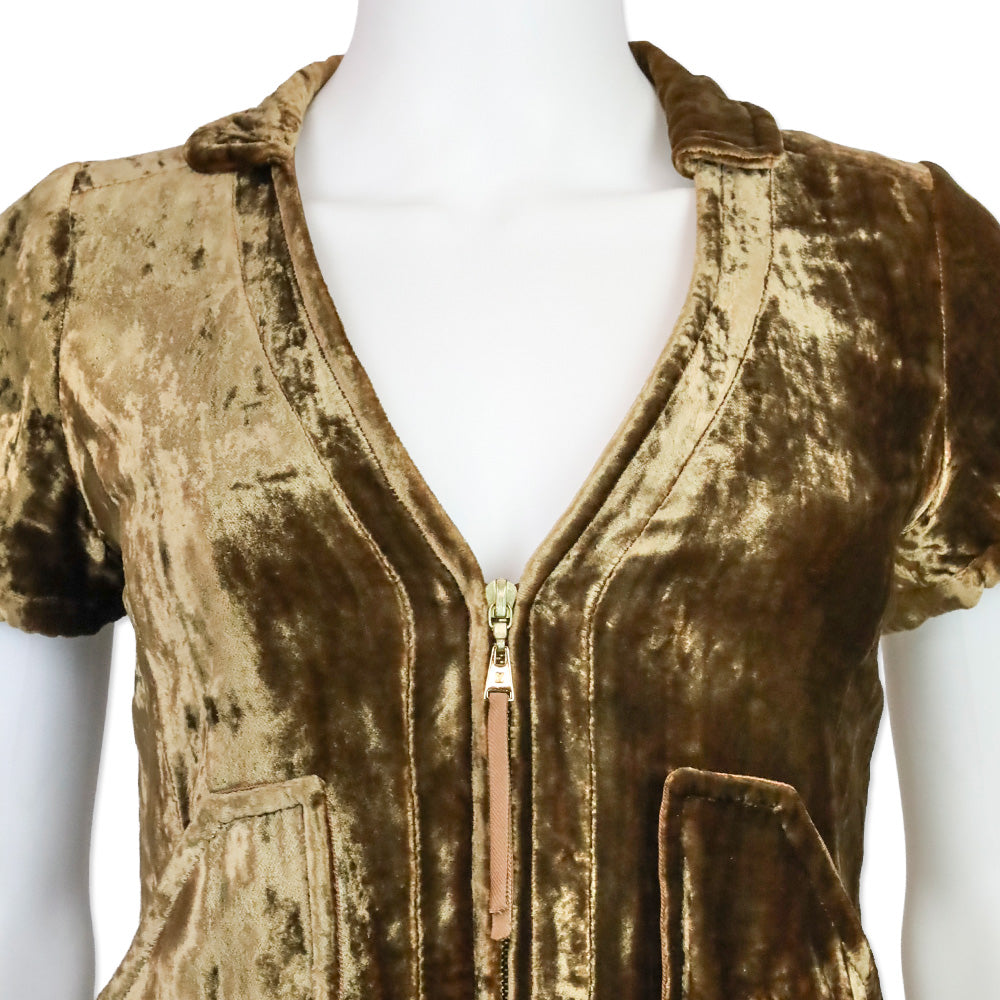 Louis Vuitton Gold Velvet Zip-Front Cropped Jacket
