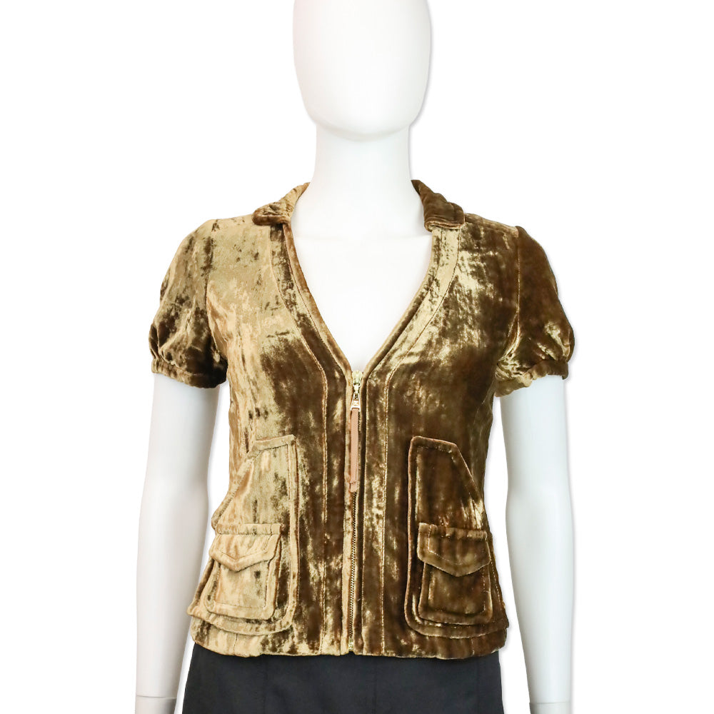 Louis Vuitton Gold Velvet Zip-Front Cropped Jacket