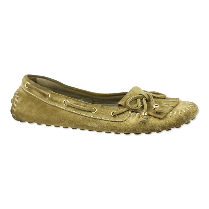Louis Vuitton Olive Green Suede Fringe Moccasin Driver Loafer