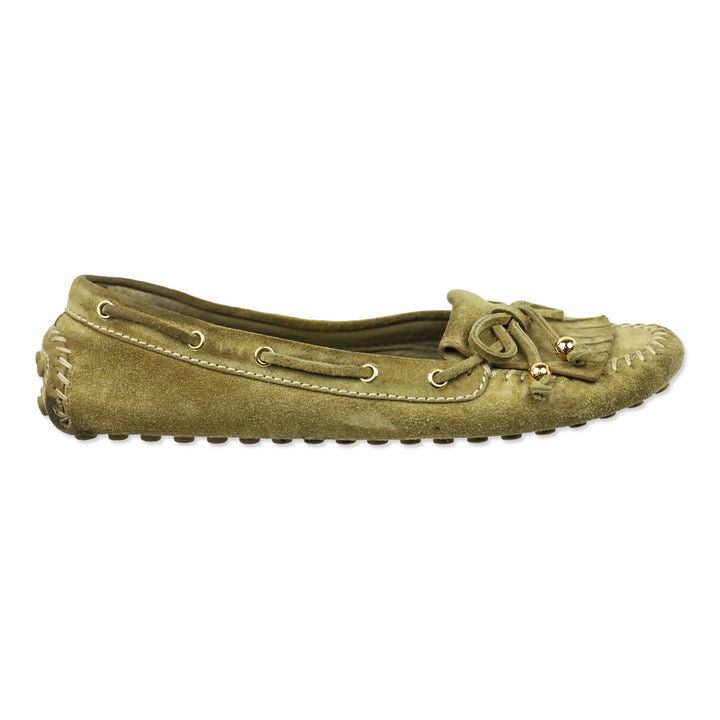 Louis Vuitton Olive Green Suede Fringe Moccasin Driver Loafer