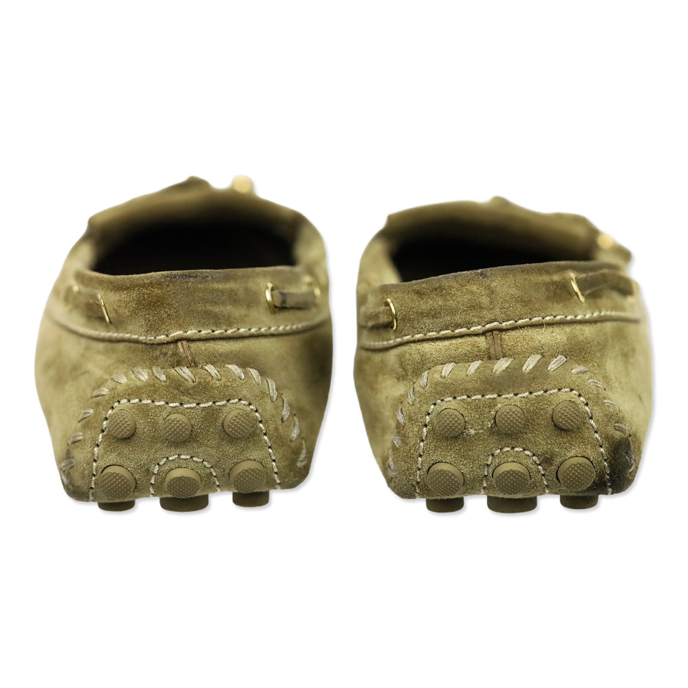 Louis Vuitton Olive Green Suede Fringe Moccasin Driver Loafer